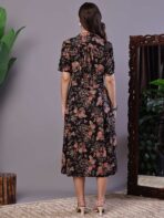 Women's Chic Black & Rust Floral Print Button-Front Midi Dress - Image 2