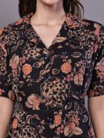 Women's Chic Black & Rust Floral Print Button-Front Midi Dress - Image 5