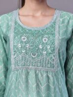 Women's Mint Green Chanderi Embroidered Kurta Set with Dupatta Suit Sets - Image 5