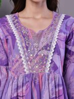 Wome's Purple Floral Cotton A-Line Dress with Lace Detailing Midi Dresses - Image 5