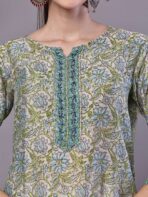 Women's Green & Blue Floral Chanderi Printed Kurta Set with Dupatta Suit Sets - Image 5